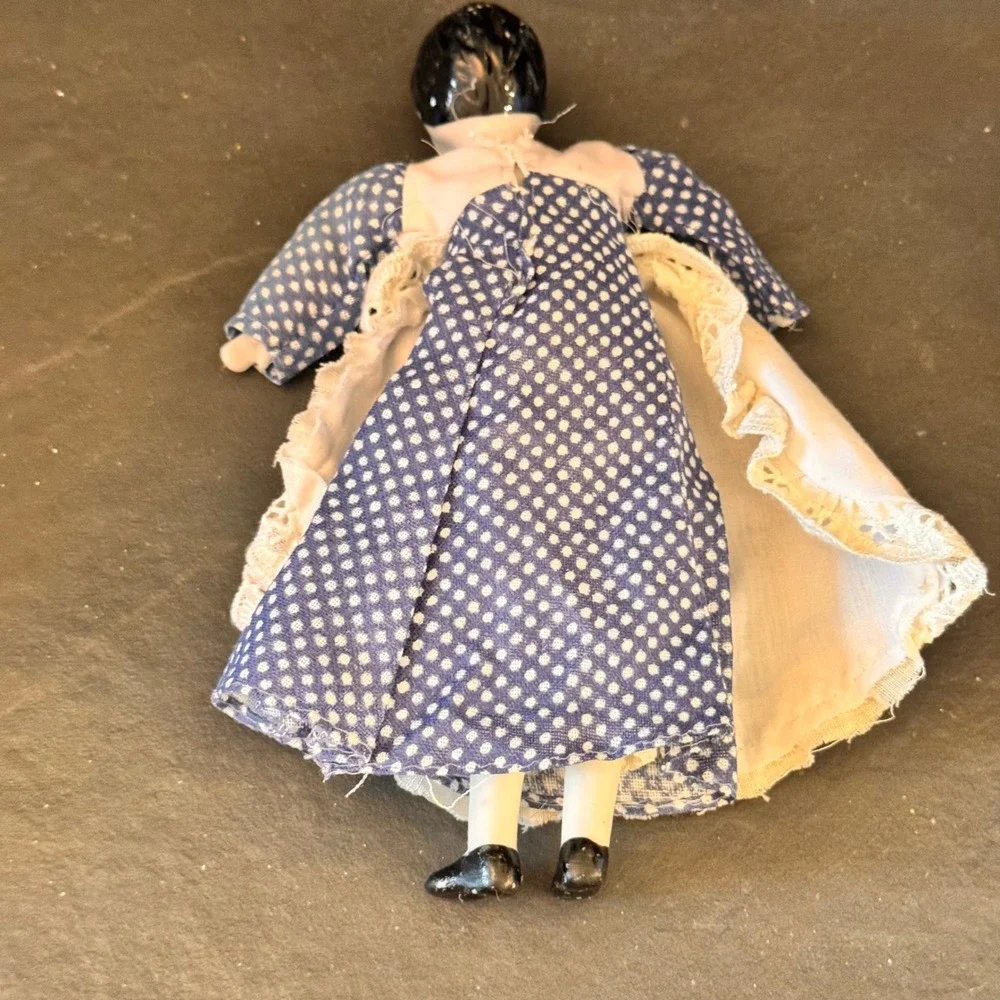 Vintage Porcelain China Doll Small Miniature Blue White Dress Collectible‎